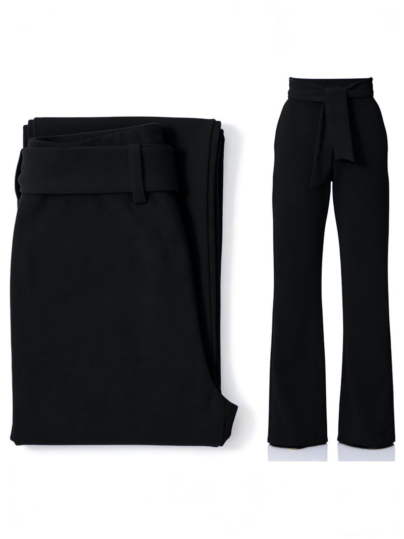 LKOUS Women's Stretchy High Waisted Straight Leg Dress Pants Office Daily Business Casual Bottoms Black - Image 5